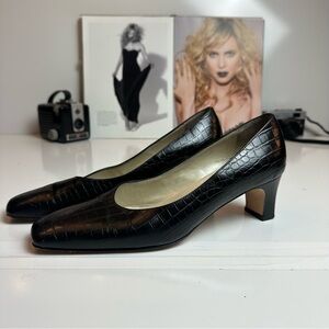 Talbots Black Croc Embossed Leather Heels | Made in Italy | Size 9